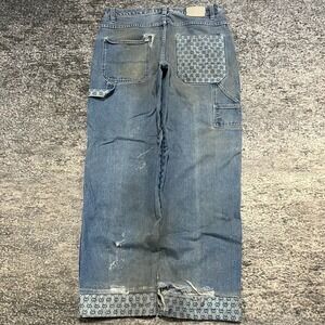 Vintage Godbody Jeans Mens 36x32 Blue Distressed Carpenter Baggy Wide Leg Y2K